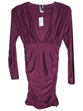 Windsor Own It Spring Wedding Guest Mini Dress Wmn M Plum Bodycon V neck NWT